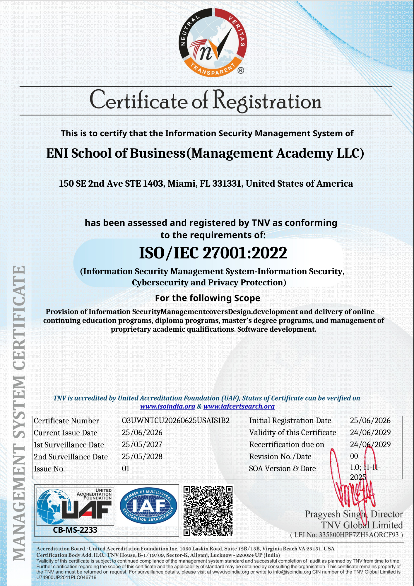 Certificado ISO 27001 — Seguridad de la información