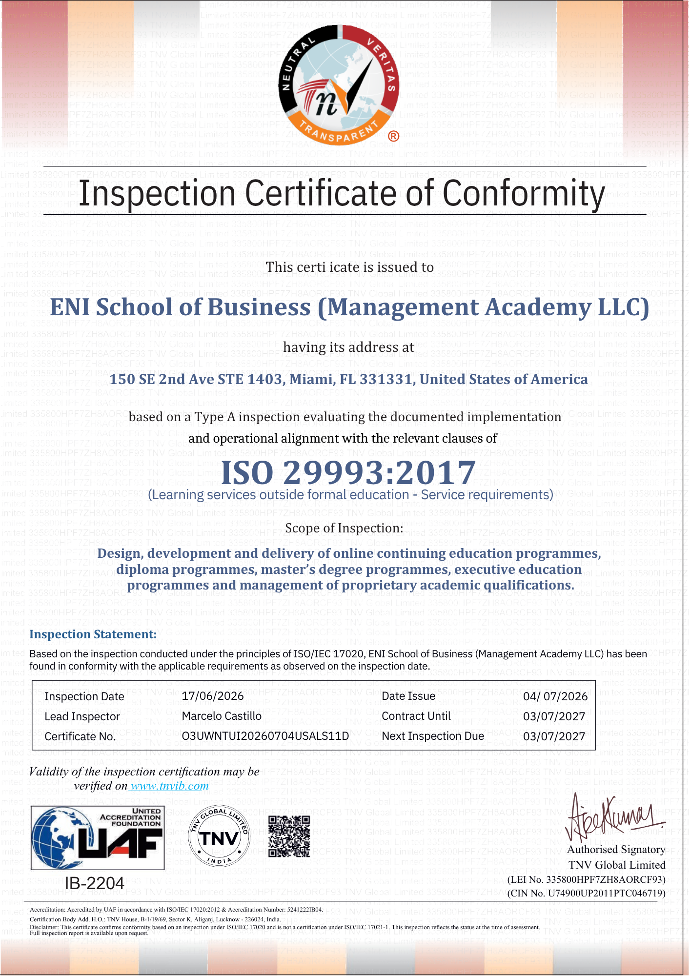 Certificado ISO 29993 — Servicios de aprendizaje fuera de la educación formal
